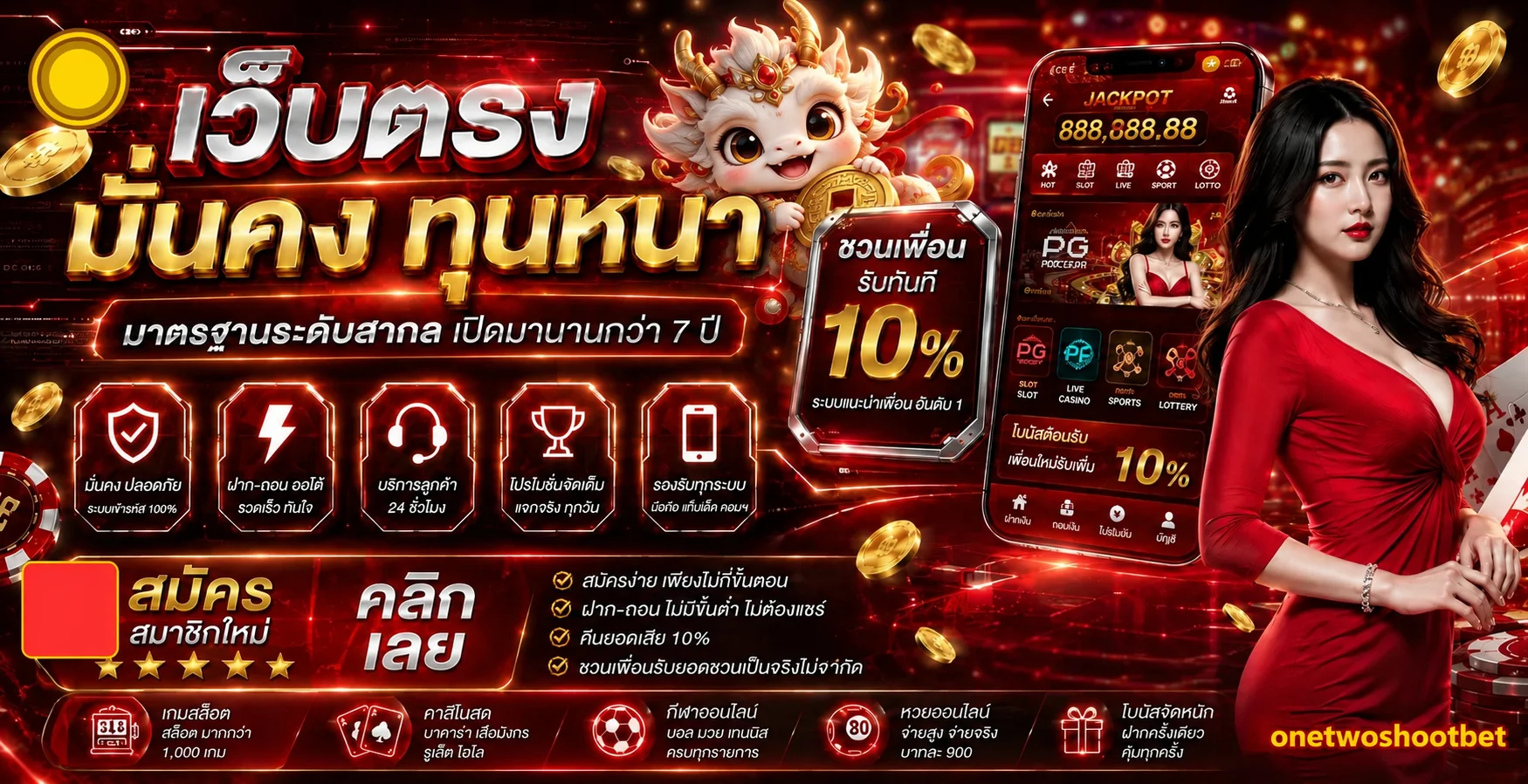 แบนเนอร์ one two สล็อตและเกมครบวงจร onetwoshootbet